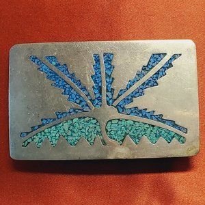 Alpaca Mexico Silver and Turquoise Belt Buckle